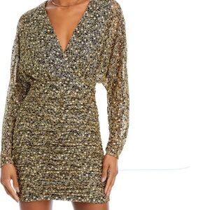 RAMY BROOK NWT- size 0 Elegant Navy and Gold Sequin Dress. Crossover v neck.